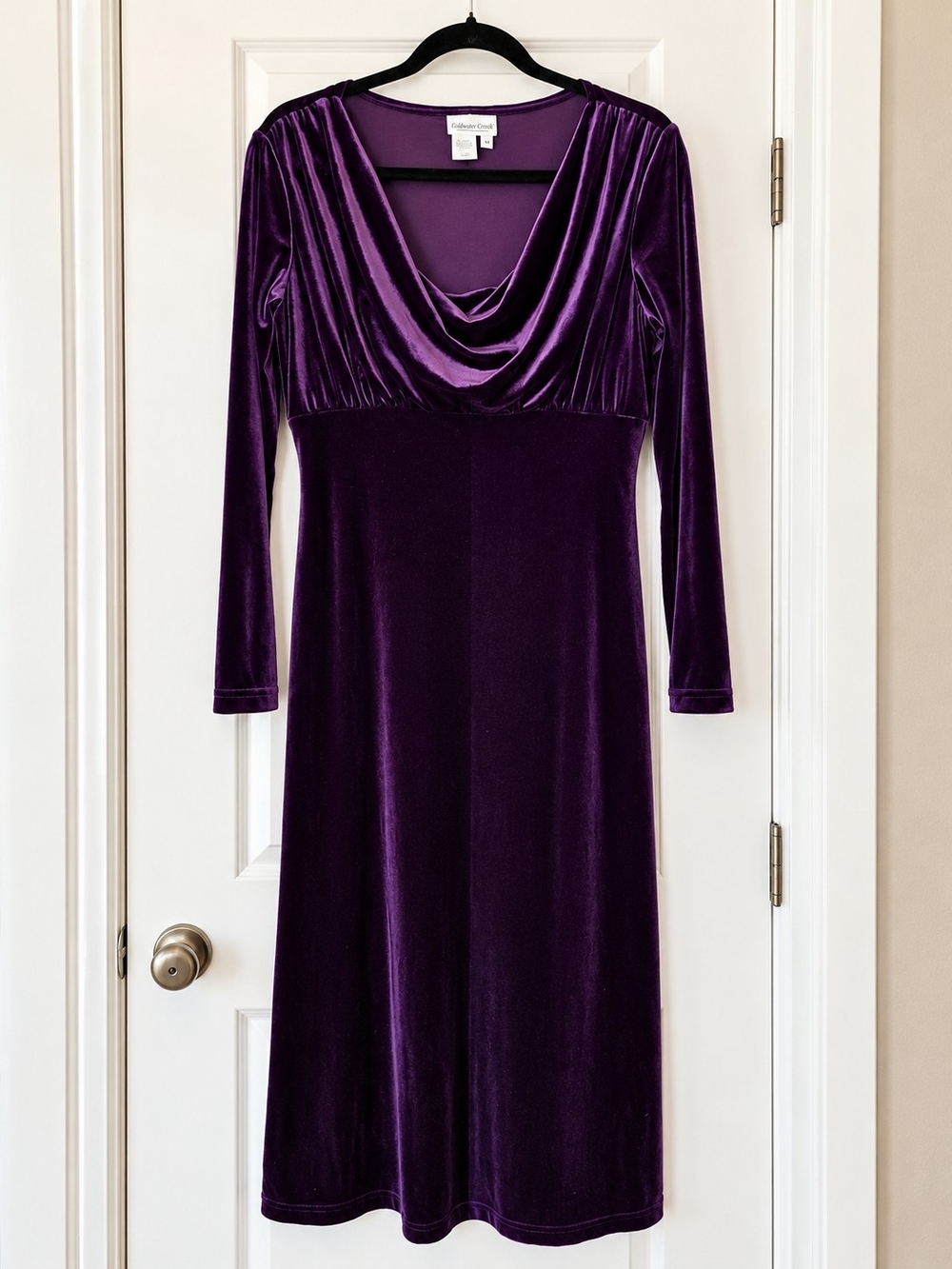 Velvet Cowl Neck Long Sleeve Dress - Purple